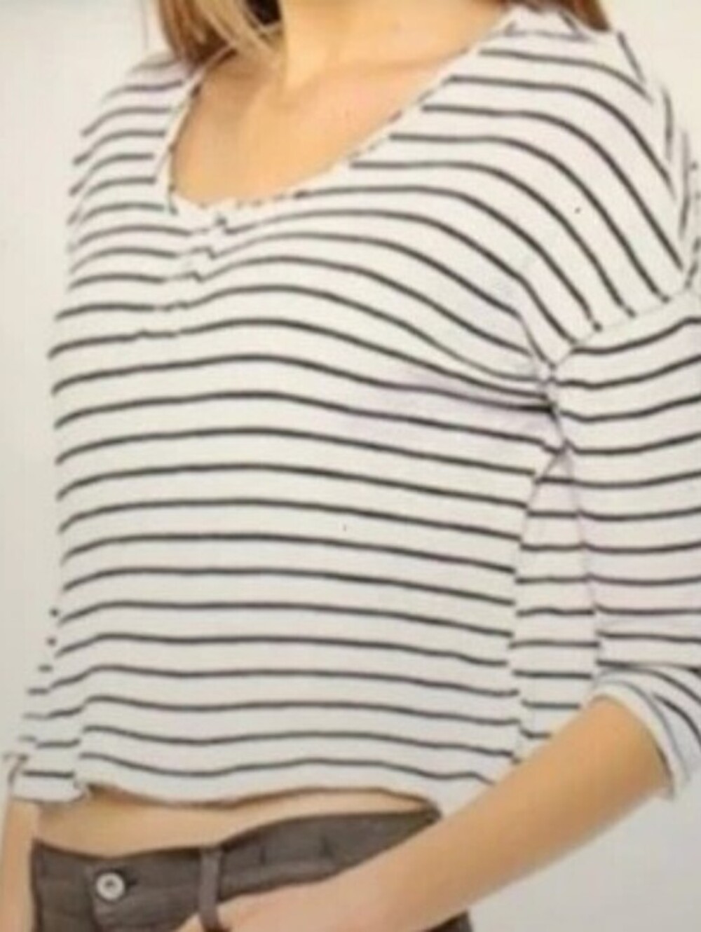 We The Free Garvey Henley Cropped Boxy 3/4 Sleeve Top